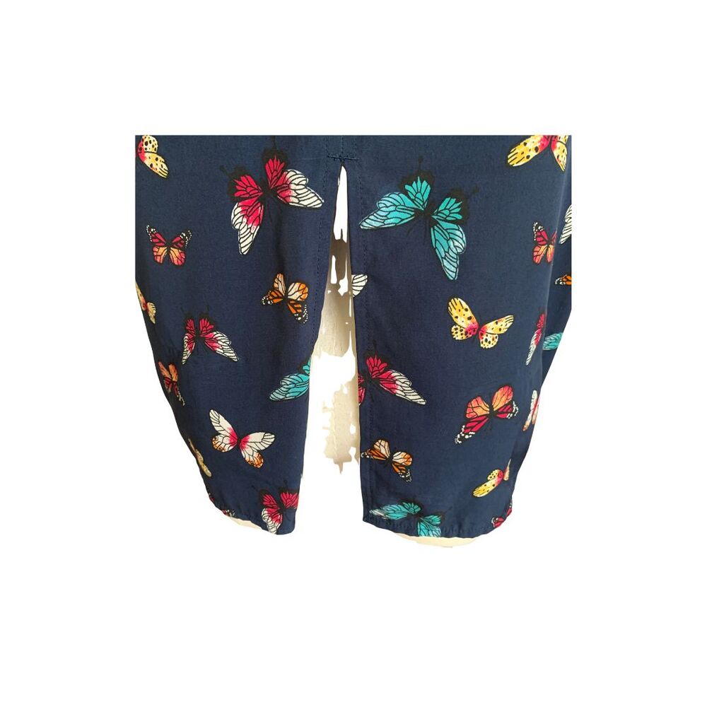 Abercrombie & Fitch Butterfly Print Blouse Size M Navy Short Sleeve Keyhole Back - Picture 6 of 11